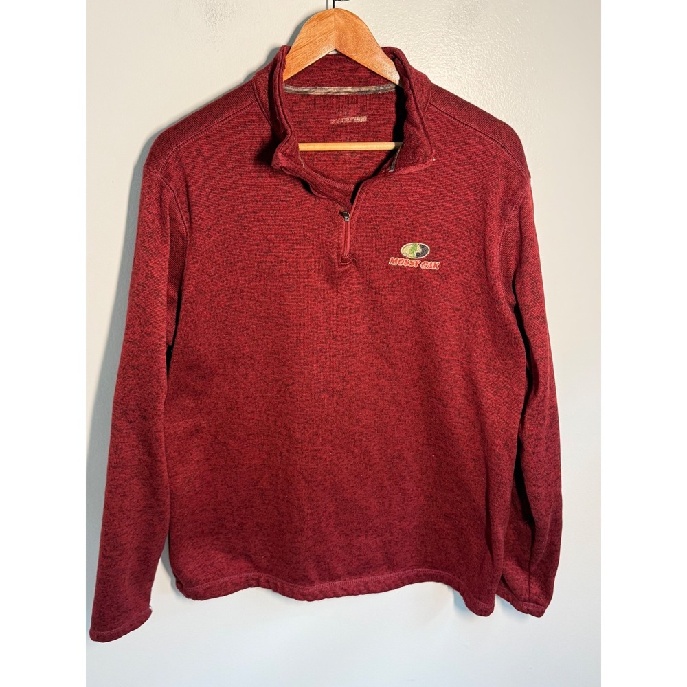 Mossy Oak Mens XL Quarter Zip Pullover Sweater Red Heathered Outdoor Fleece L